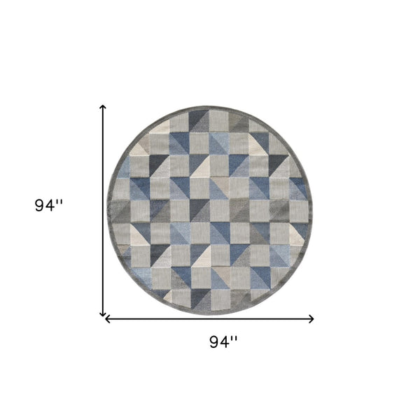 HomeRoots 5' Blue and Gray Geometric Area Rug – Stain Resistant, Durable, Modern Design for Indoor & Outdoor Use 8' Round Round 473681