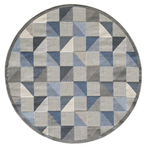 HomeRoots 5' Blue and Gray Geometric Area Rug – Stain Resistant, Durable, Modern Design for Indoor & Outdoor Use 8' Round Round 473681