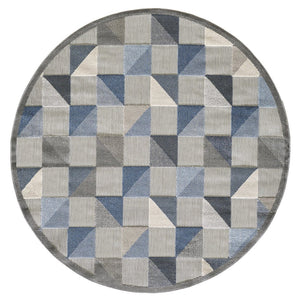 HomeRoots 5' Blue and Gray Geometric Area Rug – Stain Resistant, Durable, Modern Design for Indoor & Outdoor Use 8' Round Round 473681
