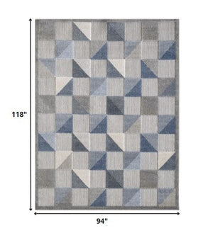 Homeroots 8' X 10' Blue And Gray Geometric Stain Resistant Indoor Outdoor Area Rug  Uv,Treated Polypropylene 473682