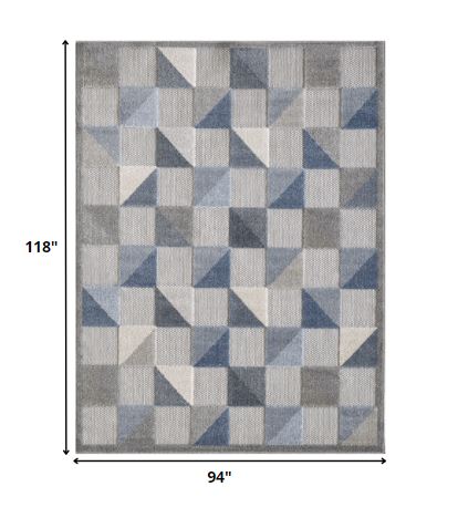 Homeroots 8' X 10' Blue And Gray Geometric Stain Resistant Indoor Outdoor Area Rug  Uv,Treated Polypropylene 473682