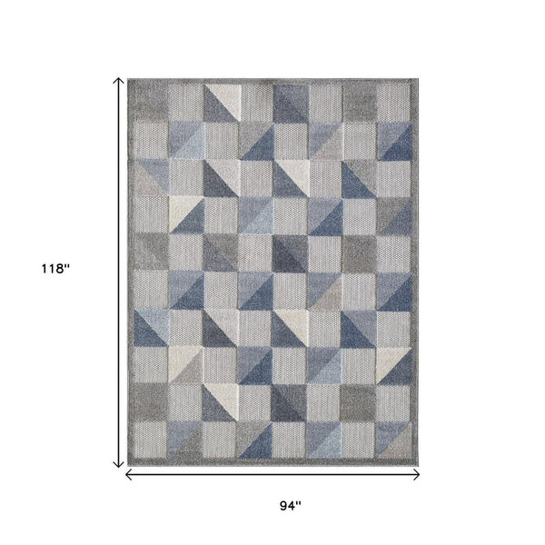 HomeRoots 5' Blue and Gray Geometric Area Rug – Stain Resistant, Durable, Modern Design for Indoor & Outdoor Use 8' X 10' Rectangle 473682