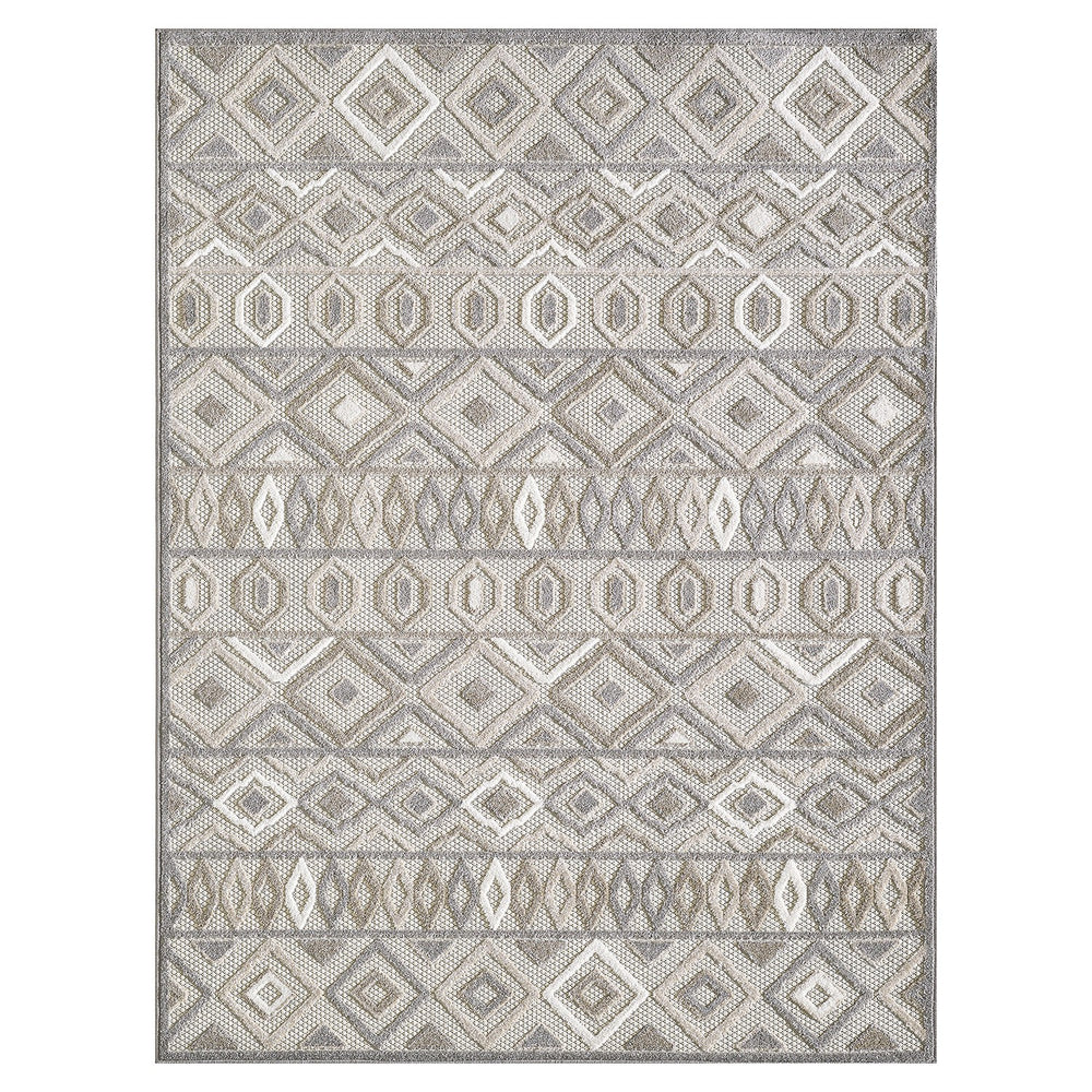 Homeroots 5' X 7' Gray And Ivory Southwestern Stain Resistant Indoor Outdoor Area Rug  Uv,Treated Polypropylene 473691