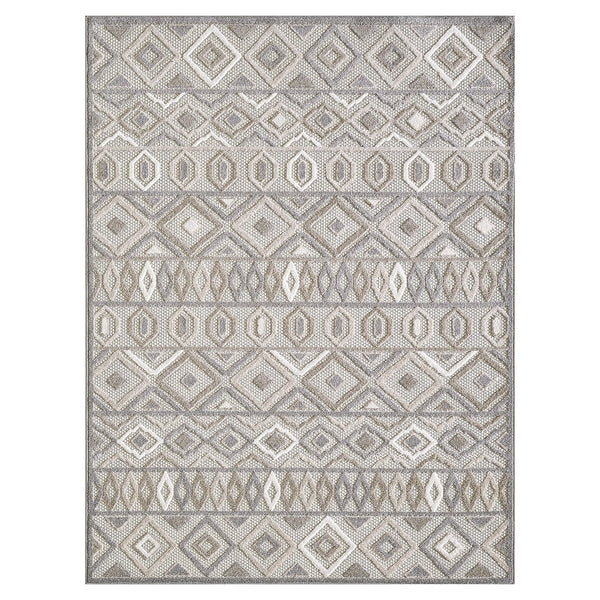 Homeroots 5' X 7' Gray And Ivory Southwestern Stain Resistant Indoor Outdoor Area Rug  Uv,Treated Polypropylene 473691