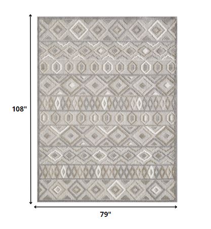 Homeroots 7' X 9' Gray And Ivory Southwestern Stain Resistant Indoor Outdoor Area Rug  Uv,Treated Polypropylene 473692