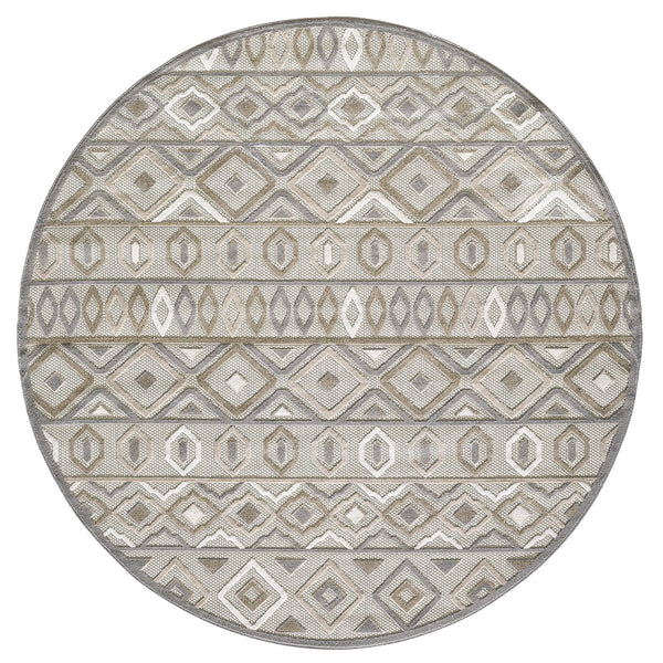 Homeroots 8' Round Gray And Ivory Round Southwestern Stain Resistant Indoor Outdoor Area Rug  Uv,Treated Polypropylene 473693