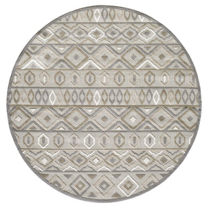 Homeroots 8' Round Gray And Ivory Round Southwestern Stain Resistant Indoor Outdoor Area Rug  Uv,Treated Polypropylene 473693