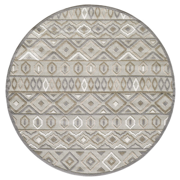 Homeroots 8' Round Gray And Ivory Round Southwestern Stain Resistant Indoor Outdoor Area Rug  Uv,Treated Polypropylene 473693