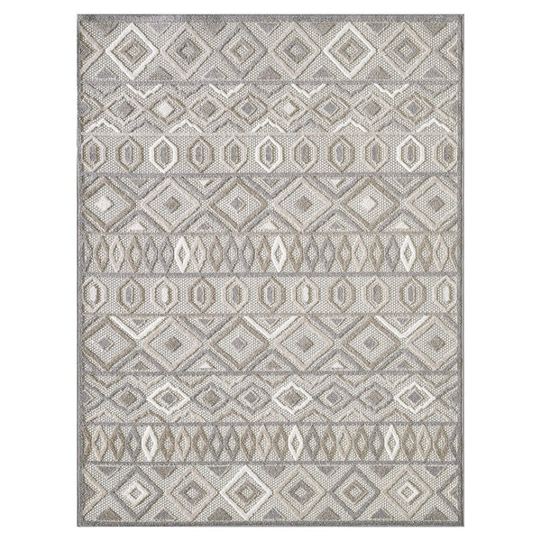 Homeroots 8’ X 10’ Gray Ivory Aztec Pattern Indoor Outdoor Area Rug   473694