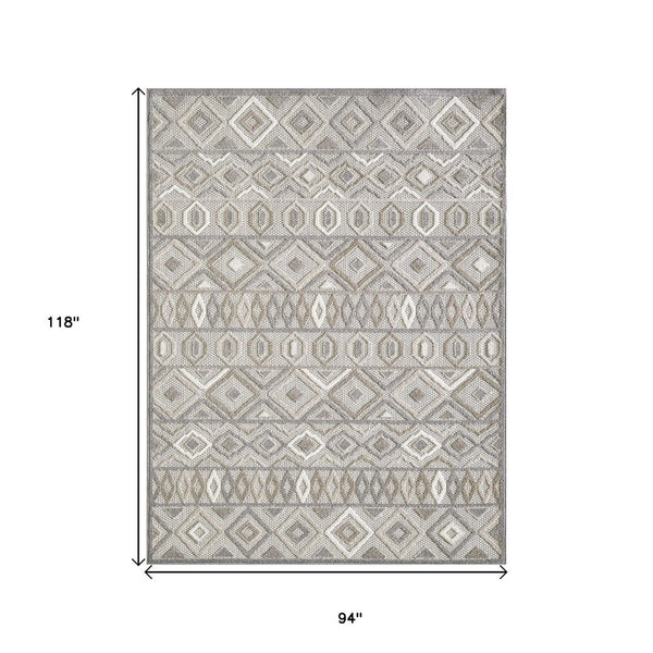 HomeRoots 5' Gray and Ivory Southwestern Area Rug – Stain Resistant, Durable, Indoor/Outdoor Style for Every Space 8' X 10' Rectangle 473694