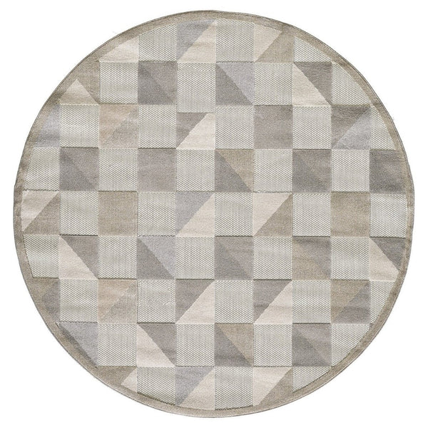 HomeRoots 5' Gray Geometric Area Rug - Stain Resistant, Durable, Versatile for Indoor & Outdoor Living Spaces 8' Round Round 473699