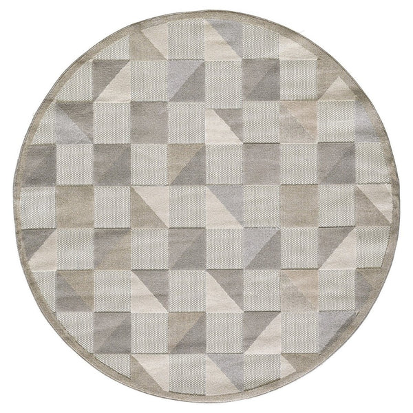 HomeRoots 5' Gray Geometric Area Rug - Stain Resistant, Durable, Versatile for Indoor & Outdoor Living Spaces 8' Round Round 473699