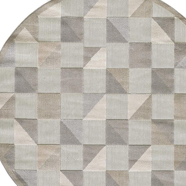 HomeRoots 5' Gray Geometric Area Rug - Stain Resistant, Durable, Versatile for Indoor & Outdoor Living Spaces 8' Round Round 473699