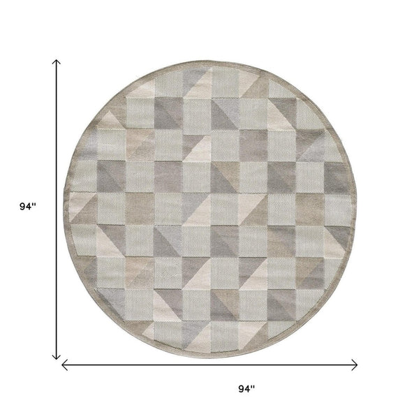 HomeRoots 5' Gray Geometric Area Rug - Stain Resistant, Durable, Versatile for Indoor & Outdoor Living Spaces 8' Round Round 473699