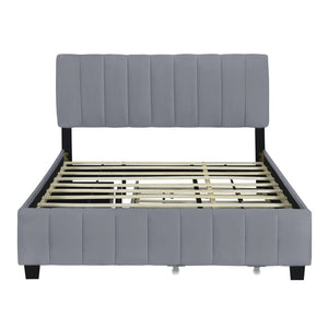 English Elm Queen Tufted Velvet Platform Bed with Storage Drawers and Pull Out Trundle Gray LP000714AAE-1