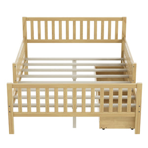 English Elm Twin Pine Platform Bed with Guardrails and Under Storage Drawers for Small Rooms N733P172700M