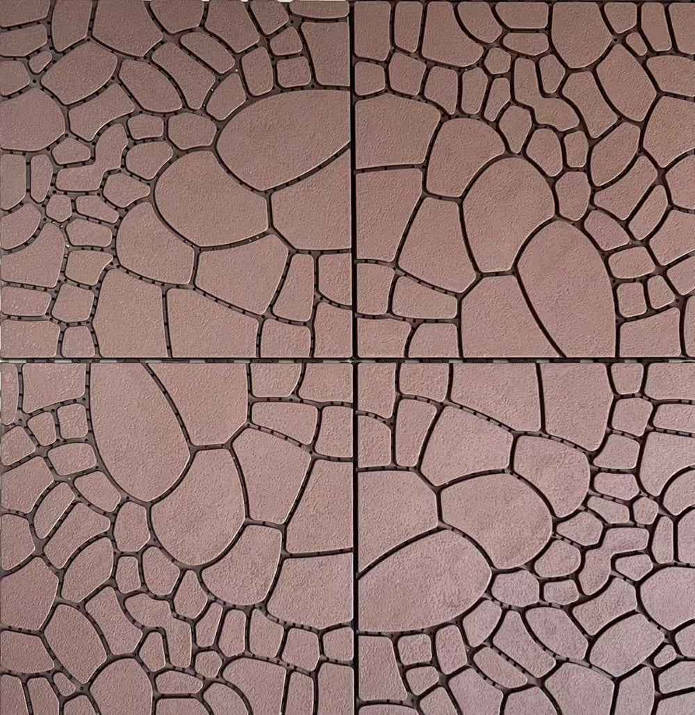 English Elm Stone Texture Interlocking Patio Tiles Polypropylene Anti-slip Outdoor Deck Flooring 44 Sq Ft Red+Brown W3022P268429
