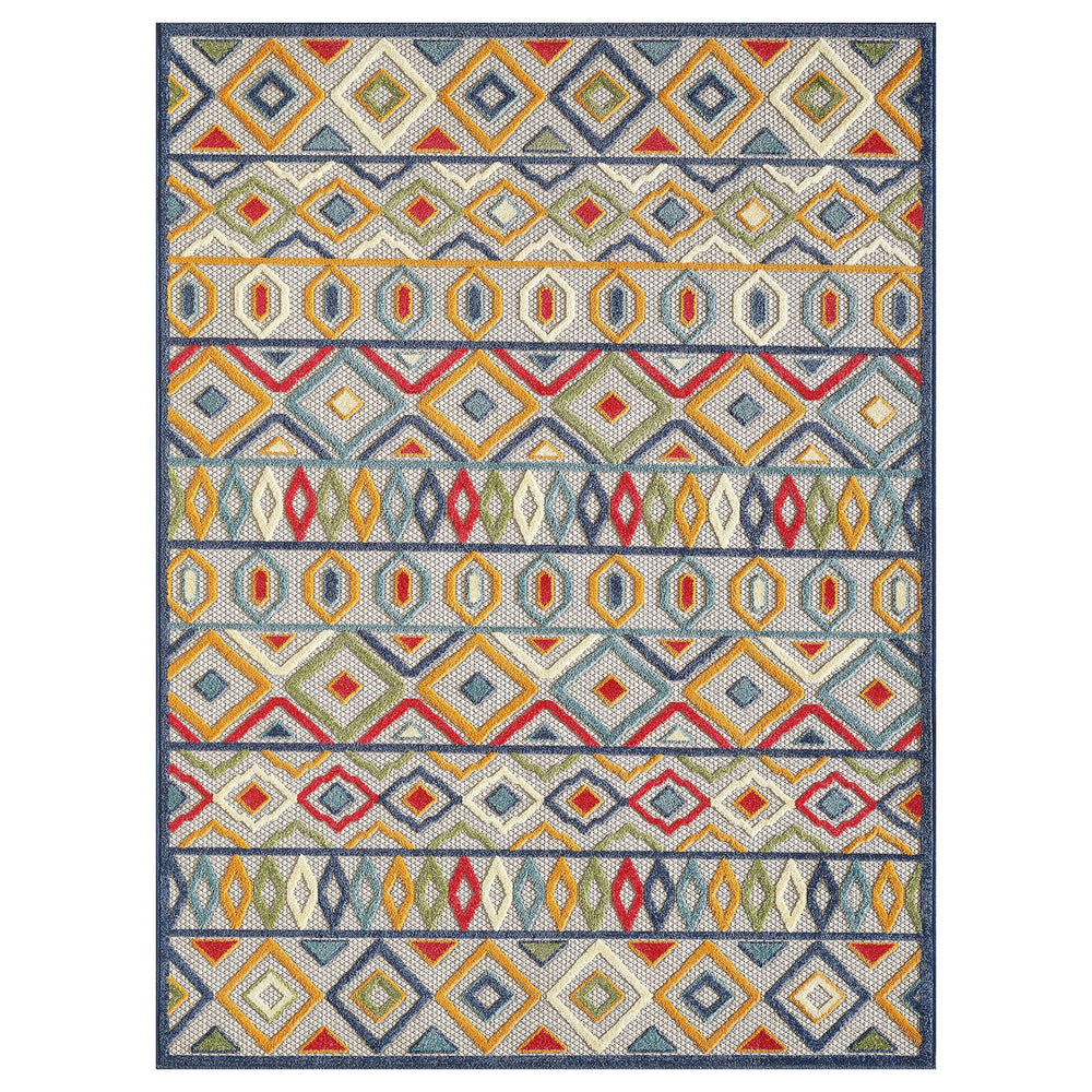 Homeroots 5' X 7' Ivory And Blue Southwestern Stain Resistant Indoor Outdoor Area Rug  Uv,Treated Polypropylene 473703