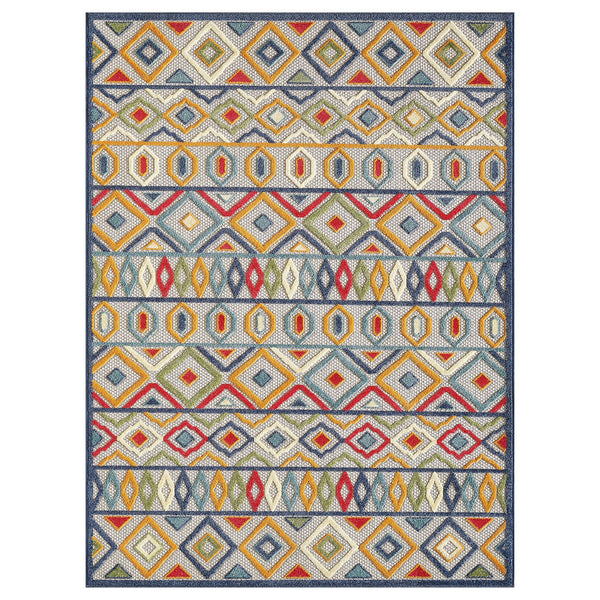 Homeroots 5' X 7' Ivory And Blue Southwestern Stain Resistant Indoor Outdoor Area Rug  Uv,Treated Polypropylene 473703