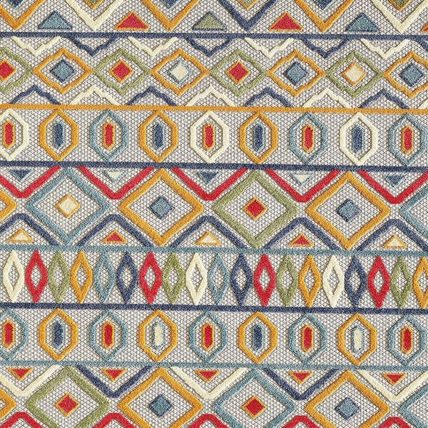 HomeRoots 5' Durable Ivory and Blue Southwestern Area Rug – Stain-Resistant, UV Protected for Indoor/Outdoor Use 5' X 7' Rectangle 473703