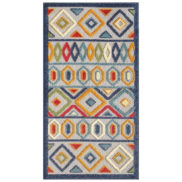 Homeroots 5' X 7' Ivory And Blue Southwestern Stain Resistant Indoor Outdoor Area Rug  Uv,Treated Polypropylene 473703