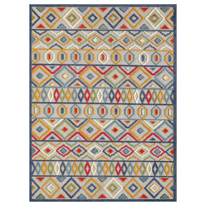 Homeroots 7' X 9' Ivory And Blue Southwestern Stain Resistant Indoor Outdoor Area Rug  Uv,Treated Polypropylene 473704