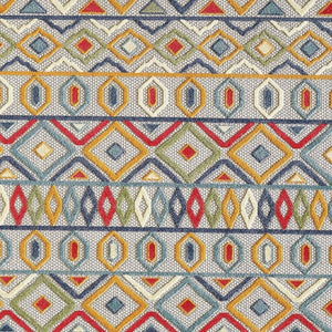 HomeRoots 5' Durable Ivory and Blue Southwestern Area Rug – Stain-Resistant, UV Protected for Indoor/Outdoor Use 7' X 9' Rectangle 473704