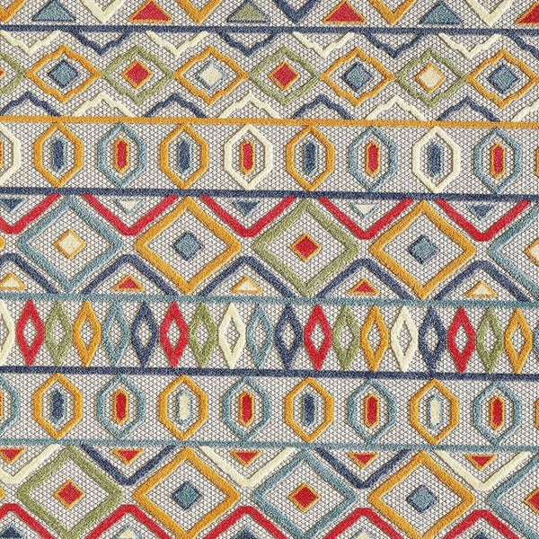 HomeRoots 5' Durable Ivory and Blue Southwestern Area Rug – Stain-Resistant, UV Protected for Indoor/Outdoor Use 7' X 9' Rectangle 473704