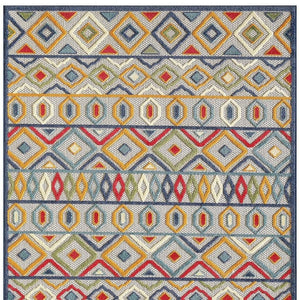 HomeRoots 5' Durable Ivory and Blue Southwestern Area Rug – Stain-Resistant, UV Protected for Indoor/Outdoor Use 7' X 9' Rectangle 473704