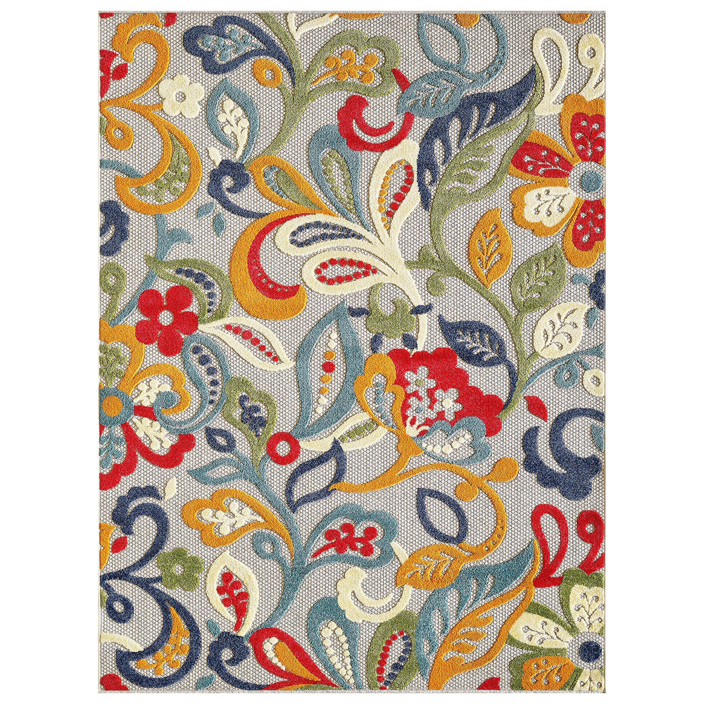 Homeroots 5’ X 7’ Multi Jacobean Floral Indoor Outdoor Area Rug  Uv,Treated Polypropylene 473709