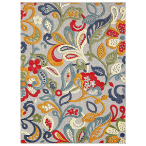 Homeroots 5’ X 7’ Multi Jacobean Floral Indoor Outdoor Area Rug  Uv,Treated Polypropylene 473709