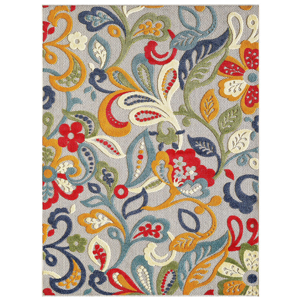 Homeroots 5’ X 7’ Multi Jacobean Floral Indoor Outdoor Area Rug  Uv,Treated Polypropylene 473709