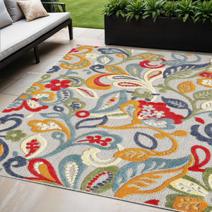HomeRoots 5’ Multi Jacobean Floral Area Rug – Vibrant, Durable Design for Indoor and Outdoor Spaces 5' X 7' Rectangle 473709