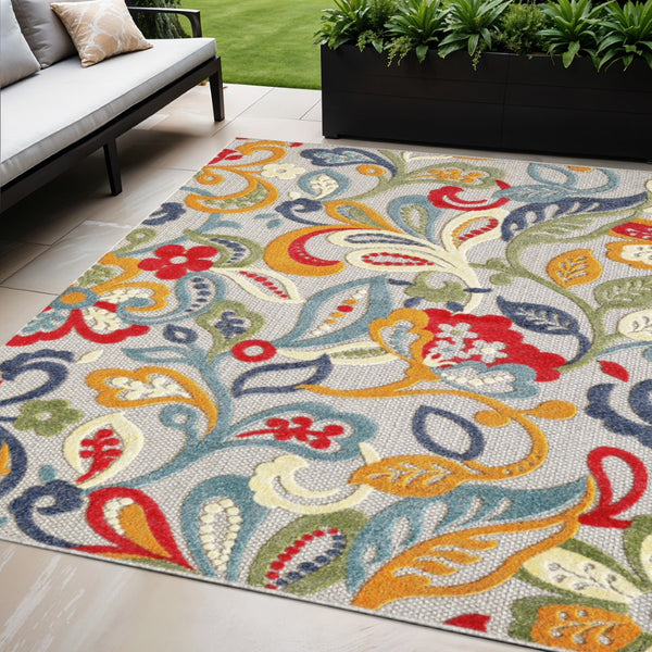 HomeRoots 5’ Multi Jacobean Floral Area Rug – Vibrant, Durable Design for Indoor and Outdoor Spaces 5' X 7' Rectangle 473709