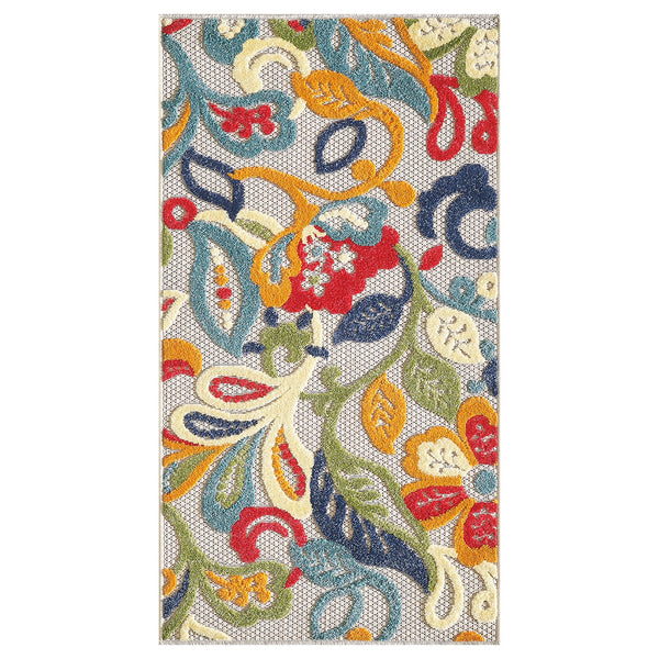 Homeroots 5’ X 7’ Multi Jacobean Floral Indoor Outdoor Area Rug  Uv,Treated Polypropylene 473709