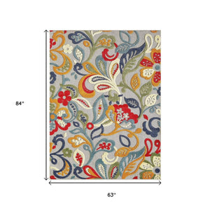 HomeRoots 5’ Multi Jacobean Floral Area Rug – Vibrant, Durable Design for Indoor and Outdoor Spaces 5' X 7' Rectangle 473709