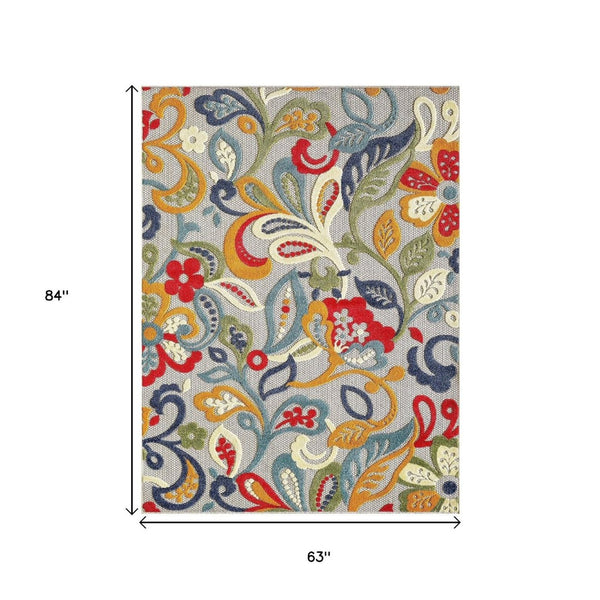 HomeRoots 5’ Multi Jacobean Floral Area Rug – Vibrant, Durable Design for Indoor and Outdoor Spaces 5' X 7' Rectangle 473709