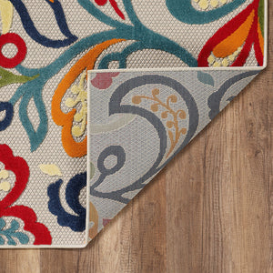 Homeroots 5’ X 7’ Multi Jacobean Floral Indoor Outdoor Area Rug  Uv,Treated Polypropylene 473709