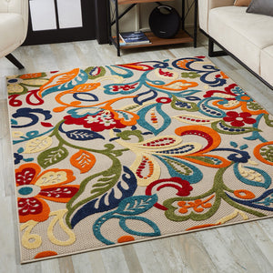 Homeroots 5’ X 7’ Multi Jacobean Floral Indoor Outdoor Area Rug  Uv,Treated Polypropylene 473709