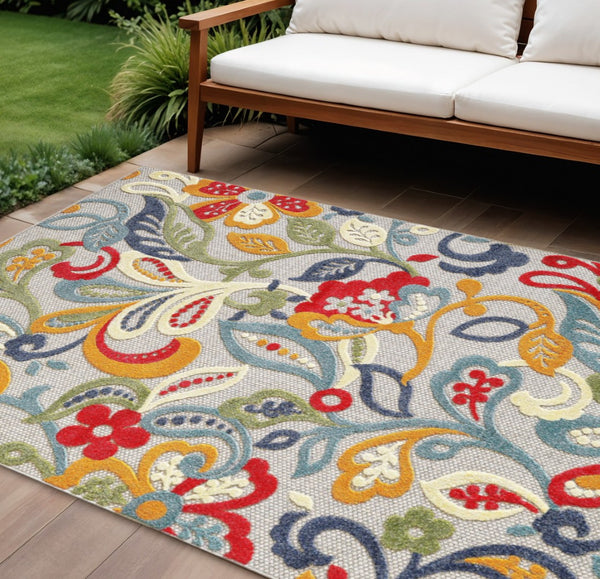 HomeRoots 5’ Multi Jacobean Floral Area Rug – Vibrant, Durable Design for Indoor and Outdoor Spaces 7' X 9' Rectangle 473710