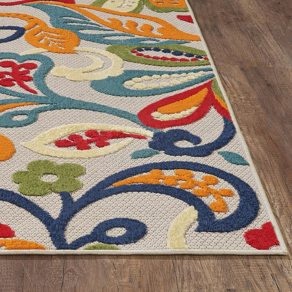 HomeRoots 5’ Multi Jacobean Floral Area Rug – Vibrant, Durable Design for Indoor and Outdoor Spaces 7' X 9' Rectangle 473710