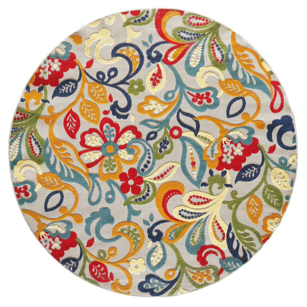 HomeRoots 5’ Multi Jacobean Floral Area Rug – Vibrant, Durable Design for Indoor and Outdoor Spaces 8' Round Round 473711