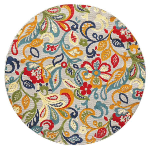 HomeRoots 5’ Multi Jacobean Floral Area Rug – Vibrant, Durable Design for Indoor and Outdoor Spaces 8' Round Round 473711