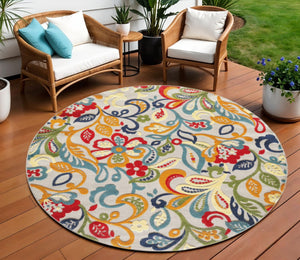 HomeRoots 5’ Multi Jacobean Floral Area Rug – Vibrant, Durable Design for Indoor and Outdoor Spaces 8' Round Round 473711