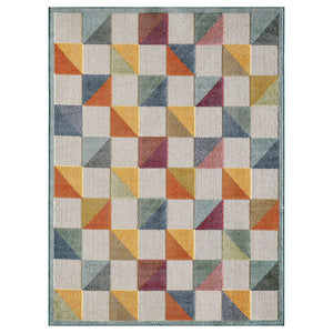 Homeroots 5' X 7' Orange And Ivory Geometric Stain Resistant Indoor Outdoor Area Rug  Uv,Treated Polypropylene 473715