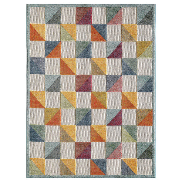Homeroots 5' X 7' Orange And Ivory Geometric Stain Resistant Indoor Outdoor Area Rug  Uv,Treated Polypropylene 473715