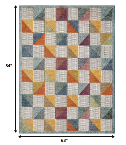 Homeroots 5' X 7' Orange And Ivory Geometric Stain Resistant Indoor Outdoor Area Rug  Uv,Treated Polypropylene 473715