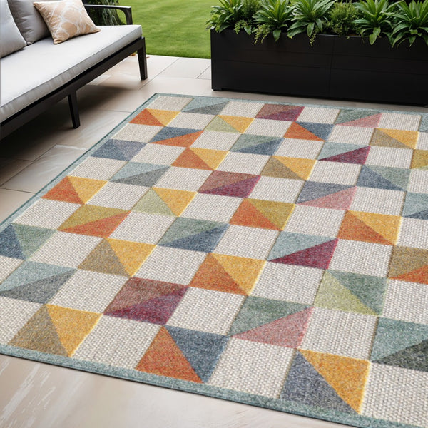 HomeRoots 5' Indoor Outdoor Area Rug – Vibrant Orange and Ivory Geometric Design for Modern Living Spaces 5' X 7' Rectangle 473715