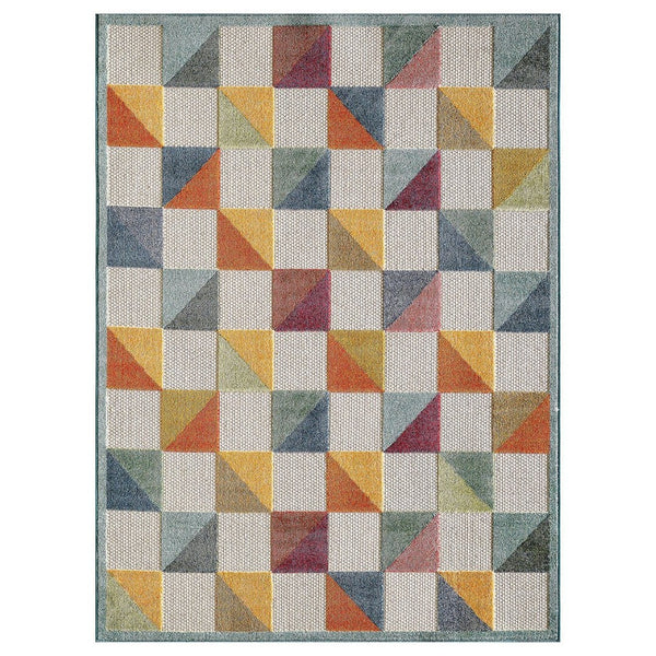 HomeRoots 5' Indoor Outdoor Area Rug – Vibrant Orange and Ivory Geometric Design for Modern Living Spaces 7' X 9' Rectangle 473716