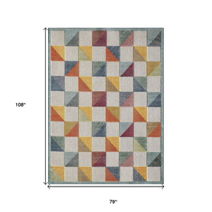 HomeRoots 5' Indoor Outdoor Area Rug – Vibrant Orange and Ivory Geometric Design for Modern Living Spaces 7' X 9' Rectangle 473716